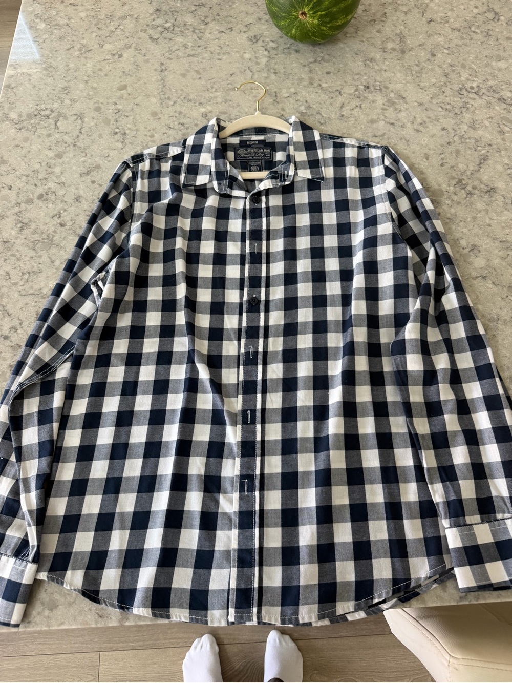 American Rag Navy and White Check Button-Down Shirt